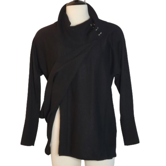 JM Collection Sweaters - JM Collection Ladies Black Open Front T-Neck Sweater, Size L